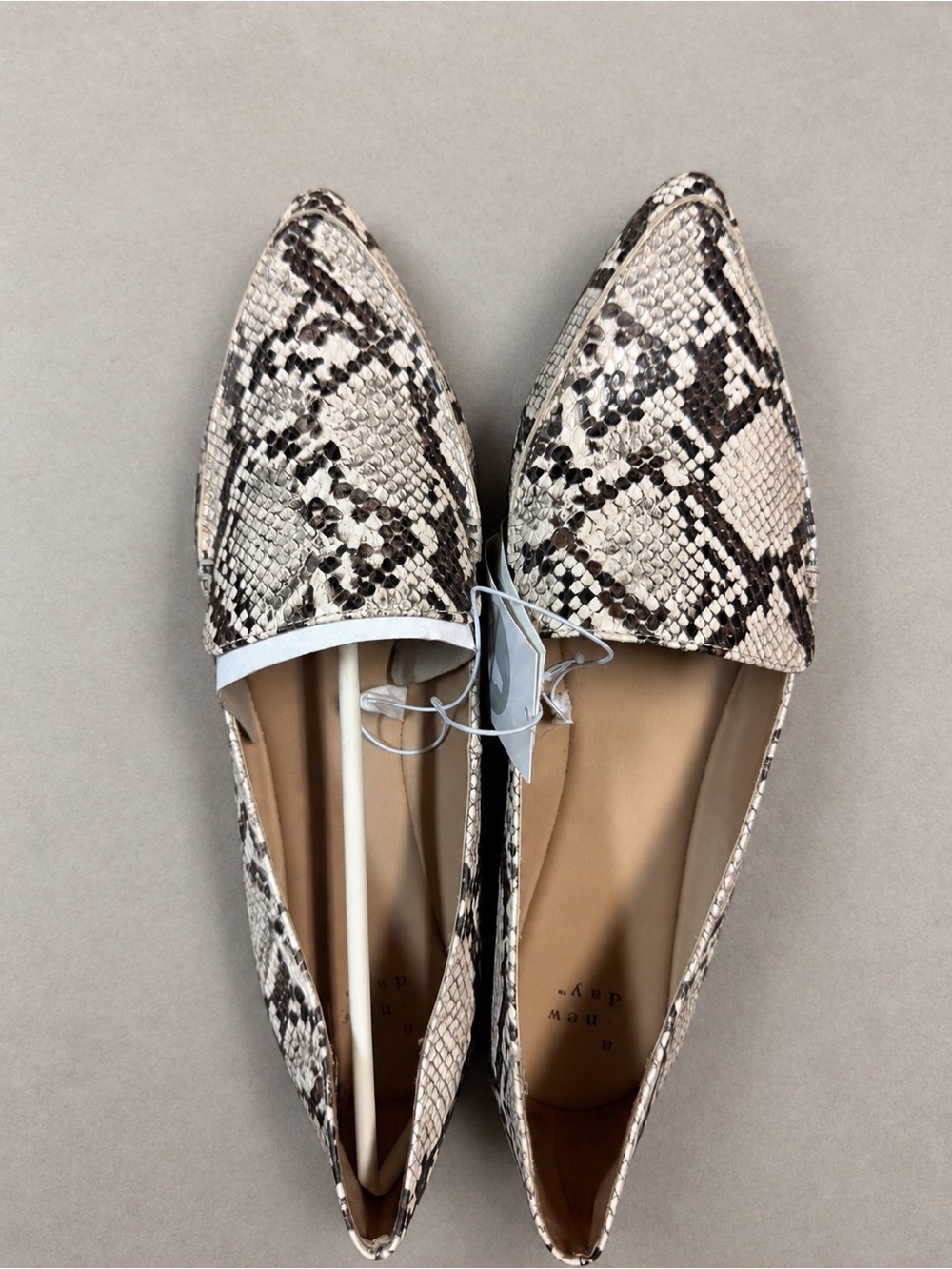 a new day Snake-Print Pointed Flats in Beige and Brown